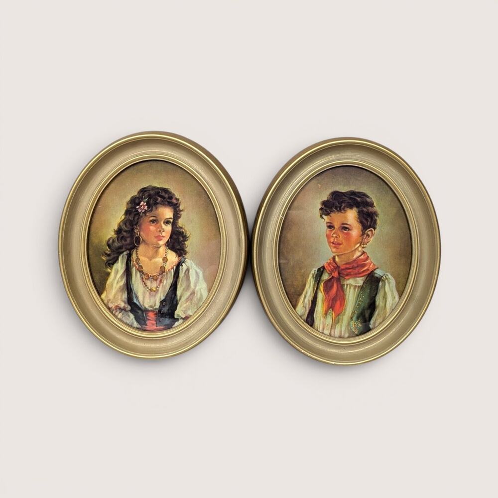 Vintage Ann Allaben Chico And Elena Oval Portrait Prints Pair